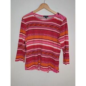 LRL Lauren Jeans Co Ralph Lauren Women's Striped 3/4 Sleeve Top XL zipper Waffle